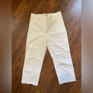 Madewell The Perfect Vintage Straight Jean in Tile White Ripped-Knee Edition